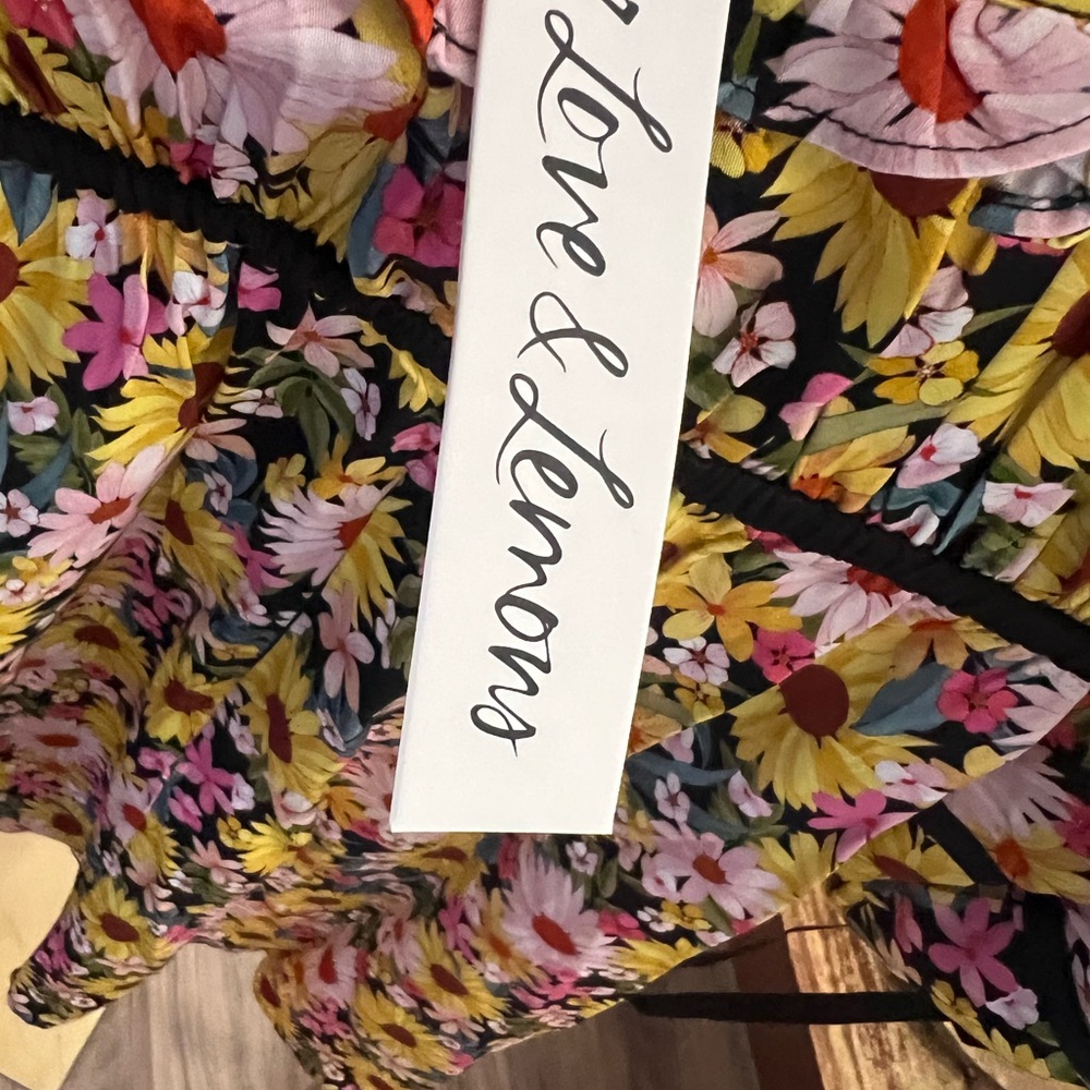 NWT For Love And Lemons Yellow and Pink Puff Sleeve Sundress